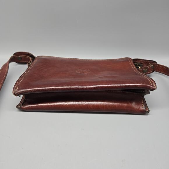 FLORENCE Made in Italy Brown Vintage Leather Crossbody Bag Purse - Picture 5 of 11